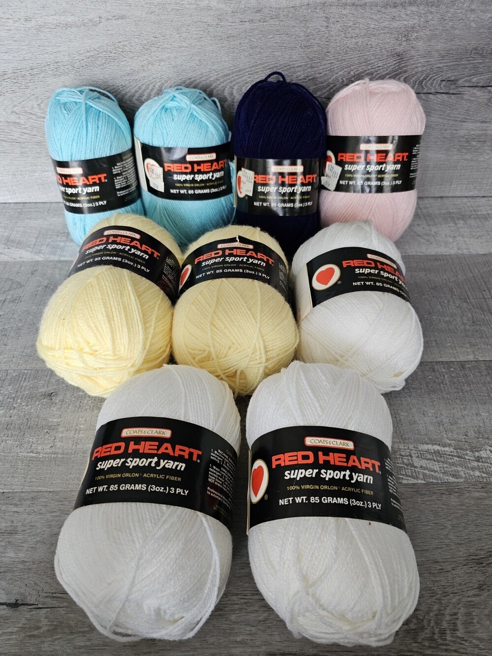 New Vintage LOT Red Heart Super Sport Yarn 3 Oz Skeins - Blue Pink Yellow White